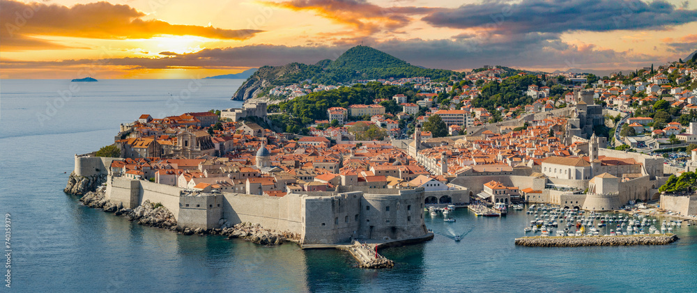 Dubrovnik, Croatia Old Town Fortress and Adriatic Sea at Sunrise