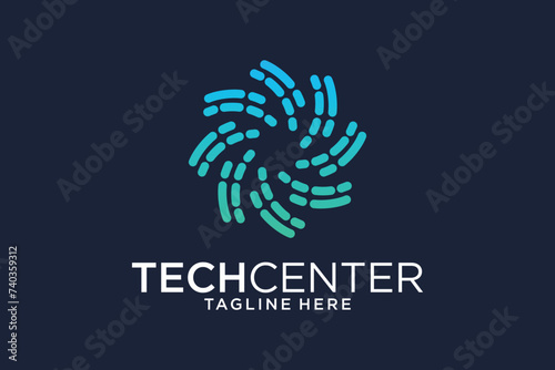 Technology logo template with center creative concept Premium Vector