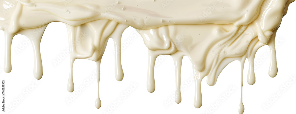 Condense milk dripping over isolated white transparent background