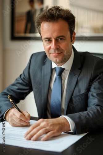 A businessman wearing suit ...