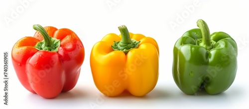 Variety of colorful fresh peppers including red, yellow, green and orange bell pepper