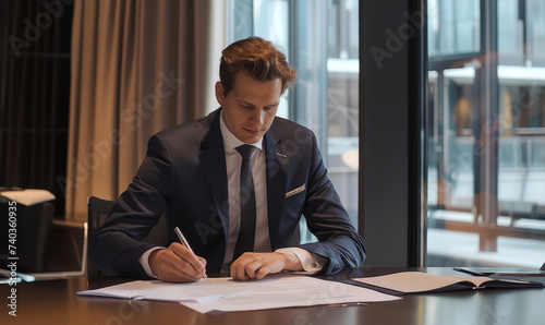 A businessman wearing suit ...