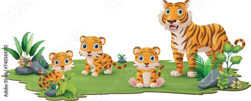 Cute tigers cartoon in the jungle