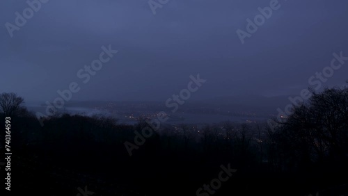 Establishing timelapse of Hondaribbia in Spain panoramic view on the french border on a cloudy morning with rain photo