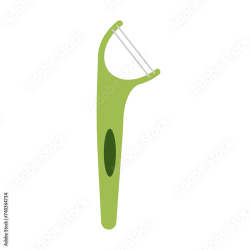 Dental floss with green plastic handle and string for oral hygiene vector illustration