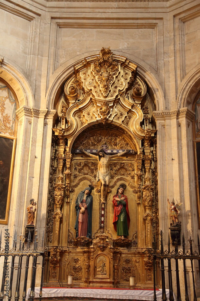 Inside Granada Cathedral, Spain. Statue of the Cross of Jesus