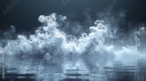 Closeup of steam rising and creating a distorted reflection on the waters surface