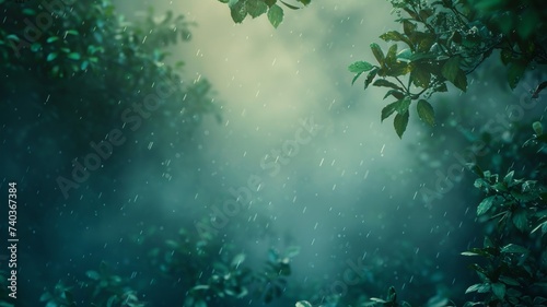 Mystical forest ambiance with raindrops and mist for a moody nature backdrop