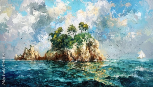 Painting of and Greek island 