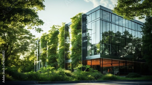 Sustainable Glass Office: Eco-Friendly Building with Greenery, Stem Cell Research - Canon RF 50mm f/1.2L USM