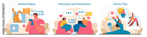 Vibrant Social Media Content set. Engaging animal clips, compelling interviews, and wellness advice.
