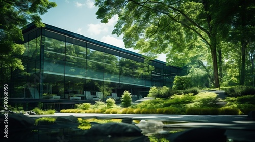 Sustainable Glass Office: Eco-Friendly Building with Greenery, Stem Cell Research - Canon RF 50mm f/1.2L USM