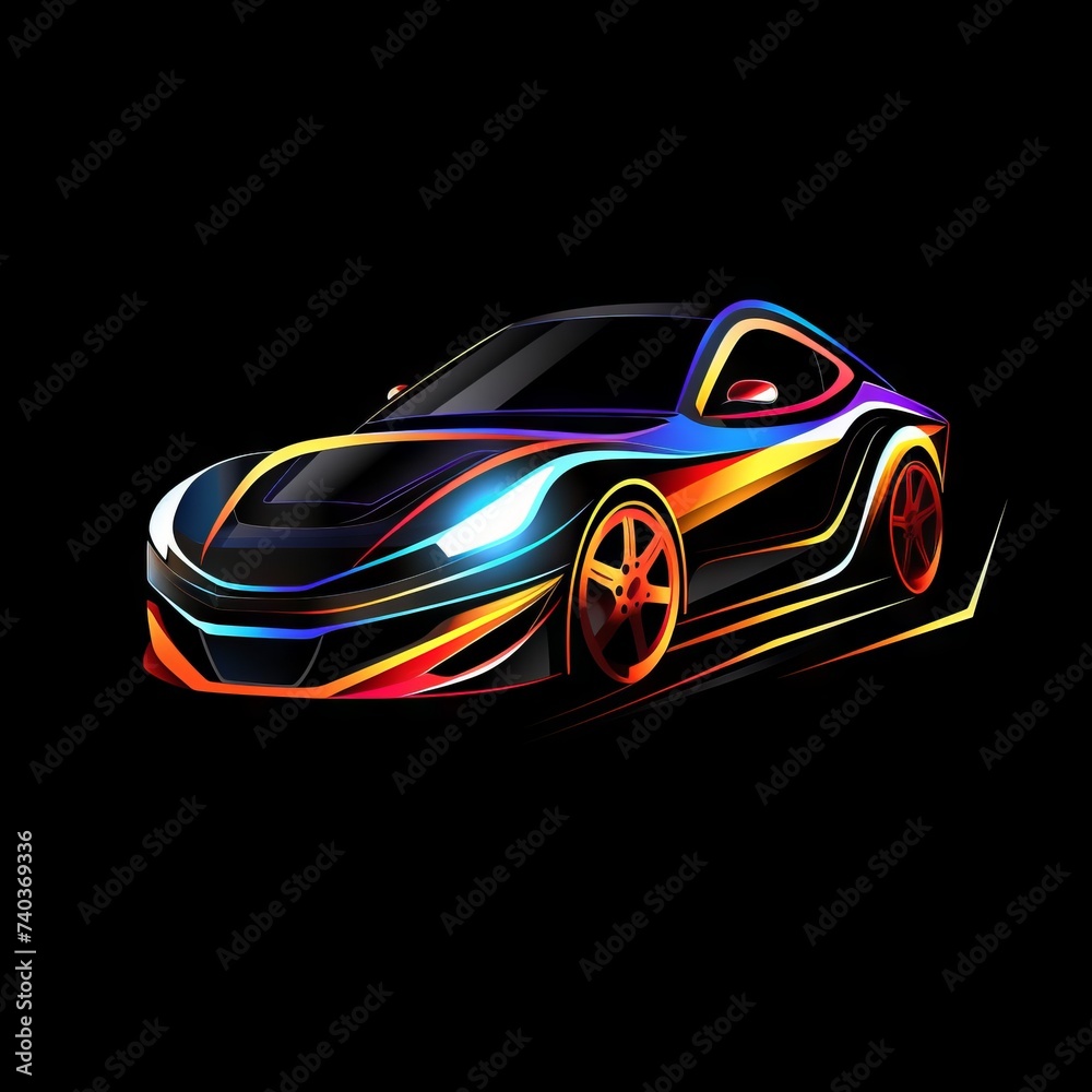 Sports Car Colorful Icon Graphic Design Element / Logo Illustration on Isolated White Background