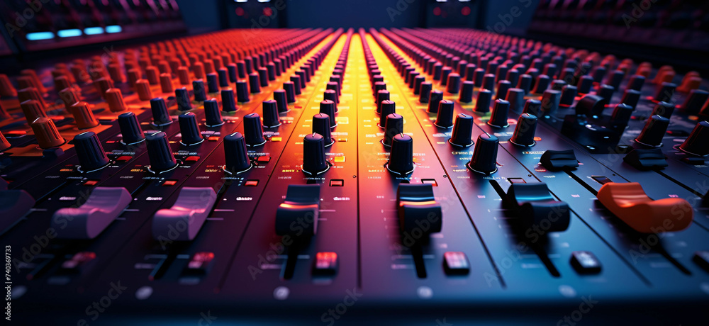 audio mixer sound board inside a recording studio, Equalizer of mixing console audio mixer sound board inside a recording studio, Equalizer of mixing console