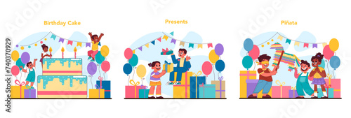 Child birthday set. Flat vector illustration