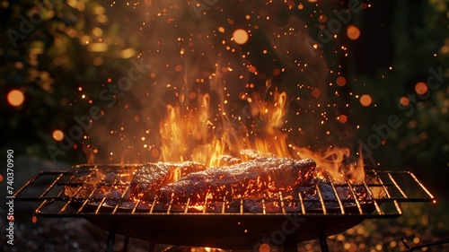 Dancing flames and glowing embers in a fiery barbecue igniting the night with warmth