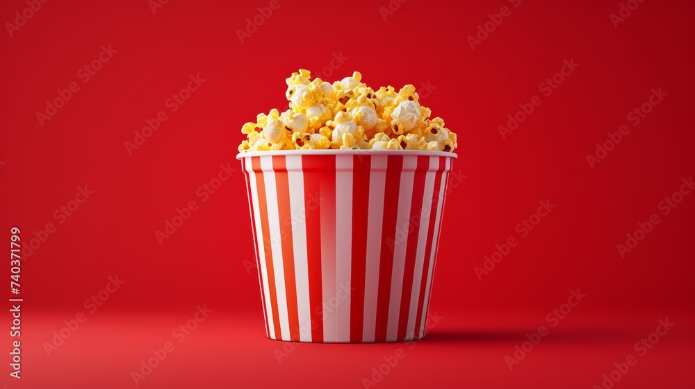 Classic red and white striped popcorn container brimming with delicious snacks