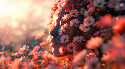 Head of a woman in spring flowers