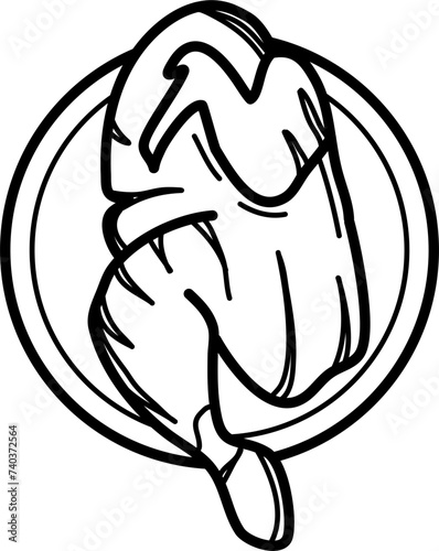 Tandoori Chicken Outline Vector Illustration
