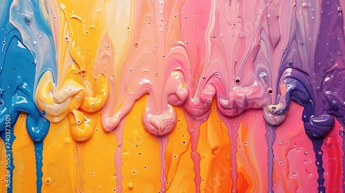 Colorful Paint Dripping on Lavender Surface