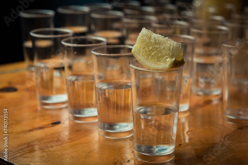 Tequila Shots with Lime and Salt. toast with tequila