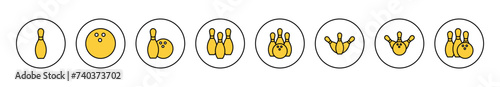 Bowling icon set vector. bowling ball and pin sign and symbol.