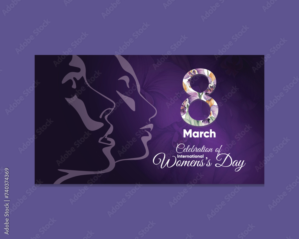 Minimalist celebrating International Women’s Day banner. Purple theme with orchid. Symbolic of women.