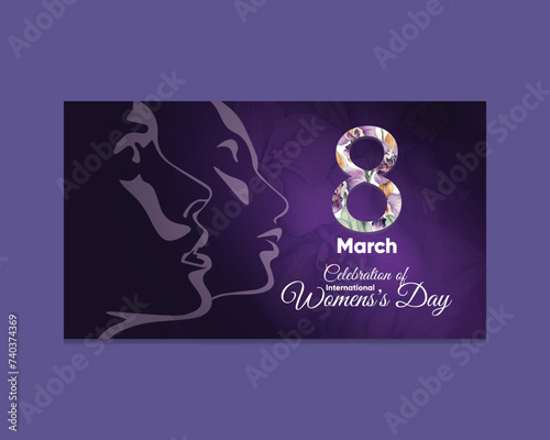 Minimalist celebrating International Women   s Day banner. Purple theme with orchid. Symbolic of women.