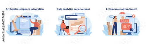 Retail Tech Series set. Showcasing artificial intelligence, data analytics, and e-commerce strategies enhancing retail operations.