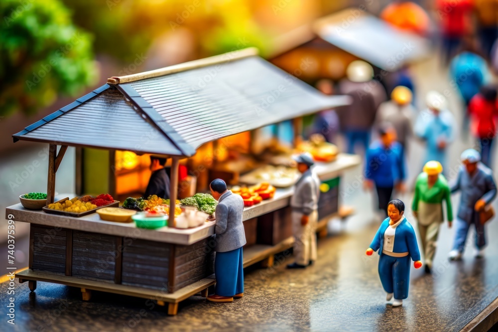 A view of the food stall. miniature model. real estate. sightseeing. shopping. trip. holiday. House.