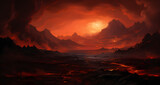 a digital rendering of the sun rising over the lava