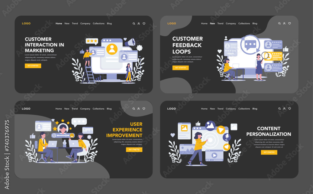 Obraz premium Customer Interaction in marketing concept. Flat vector illustration