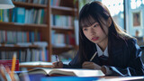 勉強をしている日本の女子高校生 | Generative AI
