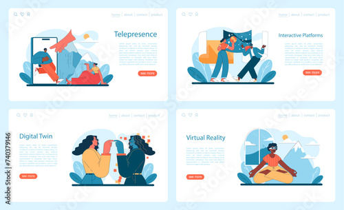 Virtual Tourism set. Telepresence, interactive platforms, digital twins