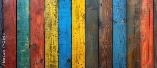 This photo captures the stunning display of a multicolored wooden fence, showcasing its vibrant colors and texture.