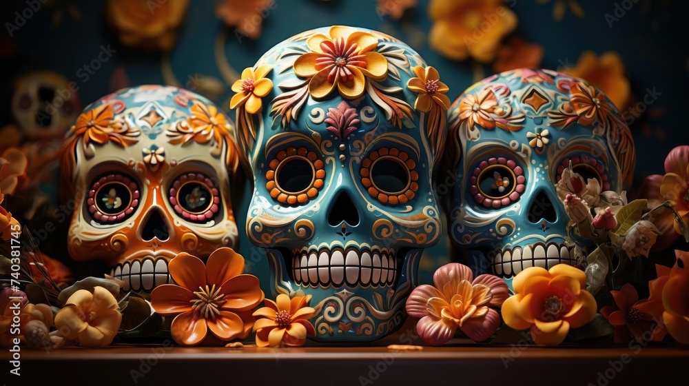 day of the dead background with floral ornaments and skulls for banners or posters day of the dead background with floral ornaments and skulls for banners or posters