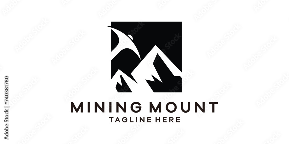 Naklejka premium logo design combination of mining equipment with mountains, logo design template symbol ideas.