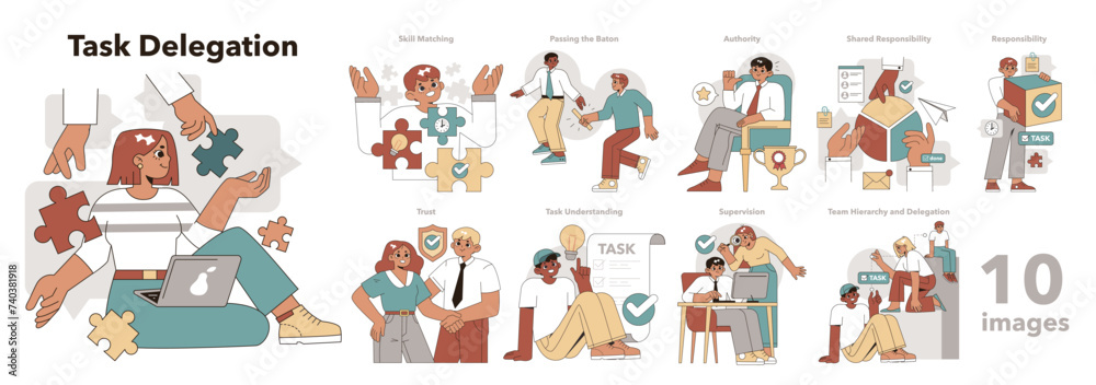 Task Delegation set. Vector illustration.