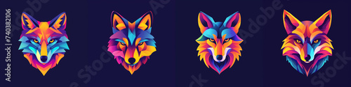 Collection of colorful wolf beast flat logos photo