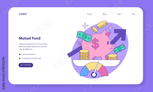Mutual fund web banner or landing page. Investment fund, asset portfolio