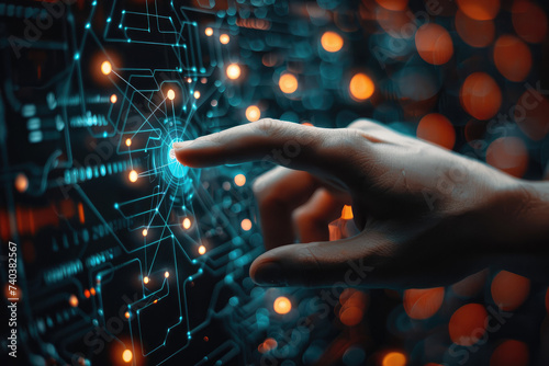 Martech marketing technology concept. Businessman touching network connection on online marketing system for digital market commerce online sale. Marketing automation and digital advertising.