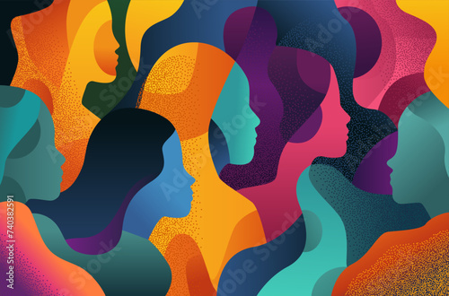 creative colorful women face shapes silhouettes collection abstract background horizontal