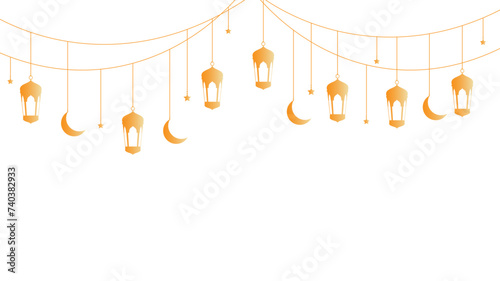 Hanging gold lantern ornament for Ramadan. Ramadan Lantern Ornaments PNG.