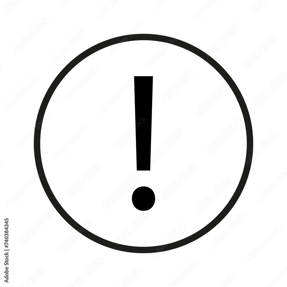 A symbol of excitement, exclamation point in a circle on white background A symbol of excitement, exclamation point in a circle on white background