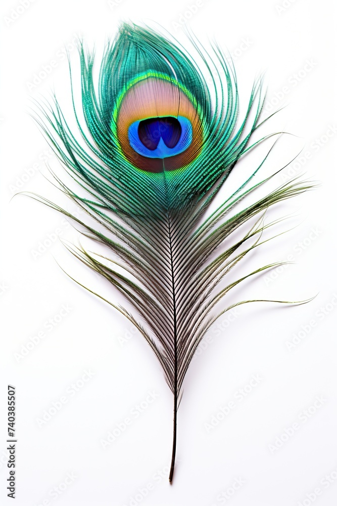 Fototapeta premium Beautiful peacock feather isolated on white background
