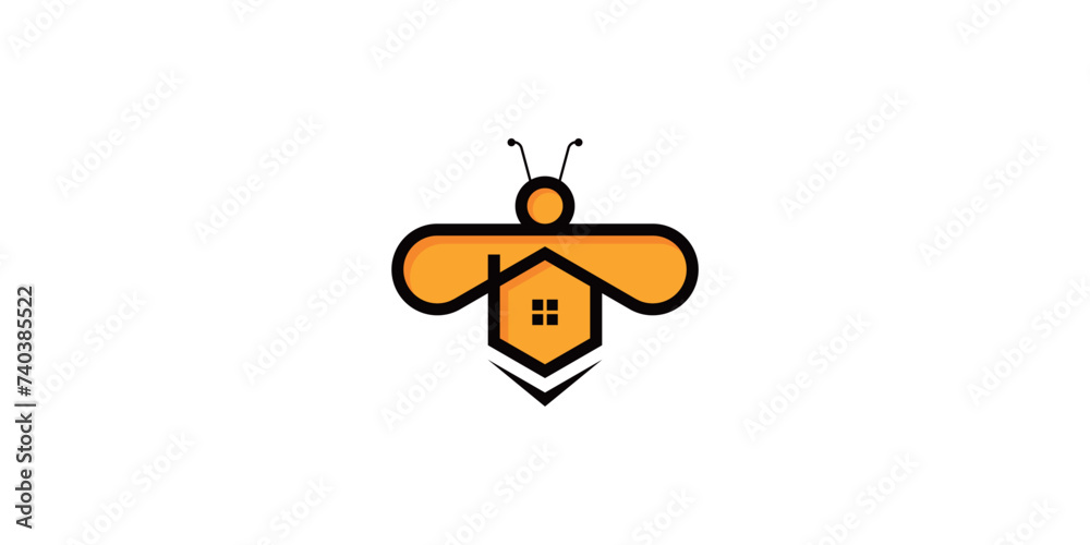 home Bee is a logo that uses a 6-sided base and is modified to produce a very minimalist and modern image of a bee and house.