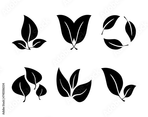 leaves icon set isolated on white background, vector illustration