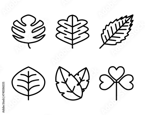 leaves icon set isolated on white background, vector illustration