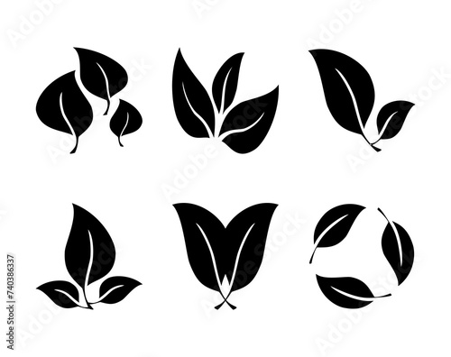 leaves icon set isolated on white background, vector illustration