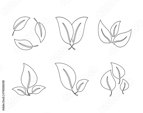 leaves icon set isolated on white background, vector illustration